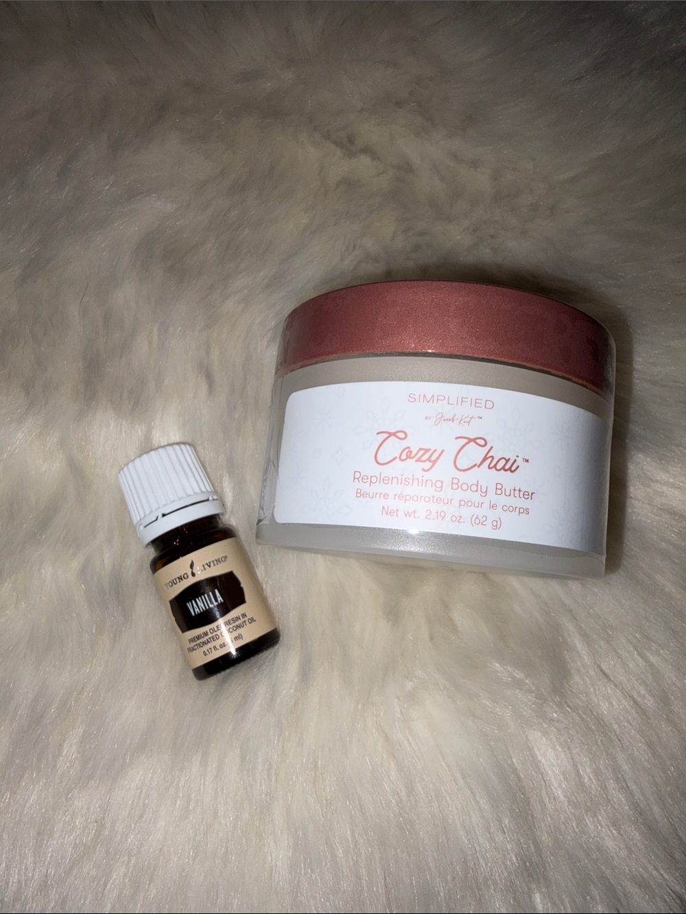 Young Living Cozy Chai Replenishing Body Butter and Vanilla Essential Oil